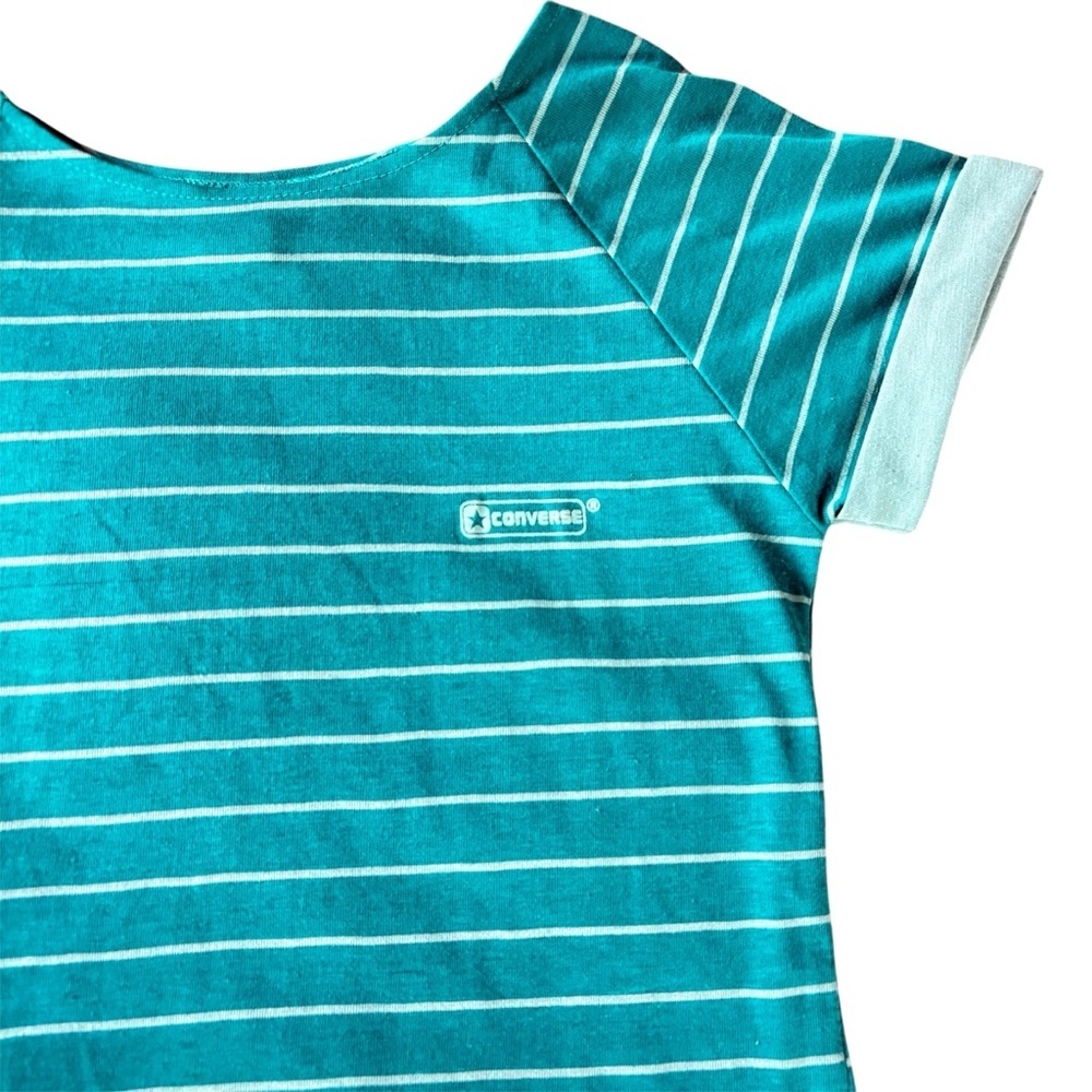 VTG 90s Converse Blue and Teal Short Sleeve Tee Rolled Hem Sz M Made in USA Y2K - Picture 3 of 9